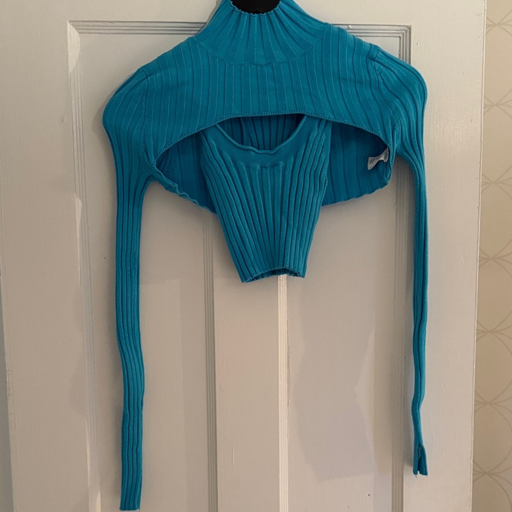 Superdown Aqua Ribbed Knit Top - Picture 3 of 3